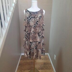 S.L. Fashions Beige and Black Leopard Tiered Ruffle Mini Dress